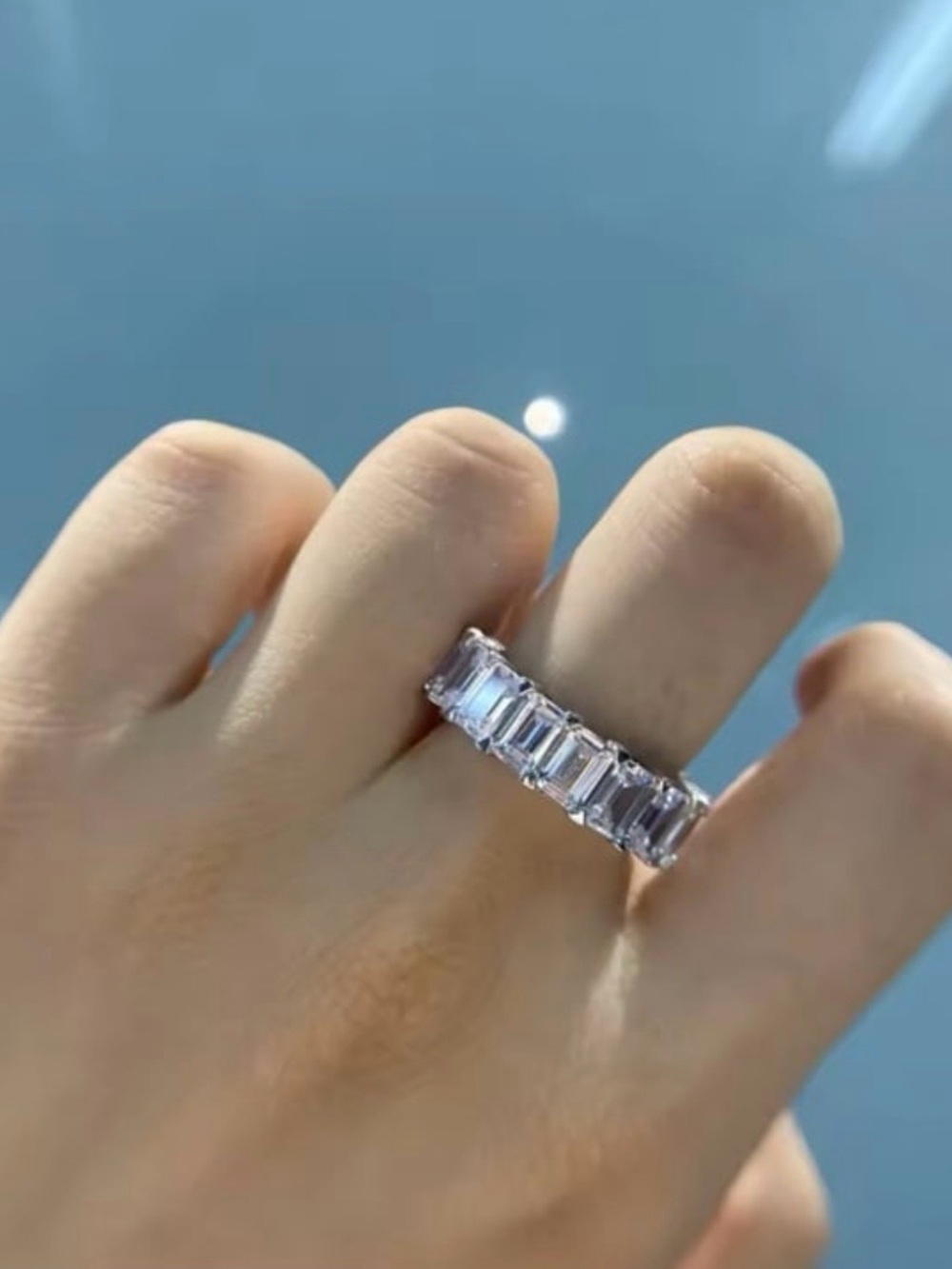 925 Silver Full Eternity Ring with High Carbon Diamond - Size 5